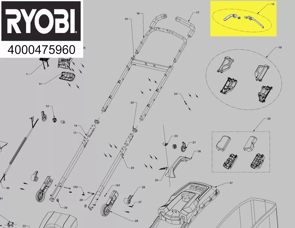 jeu poignées commande interrupteur réf. 5131045600 Ryobi
